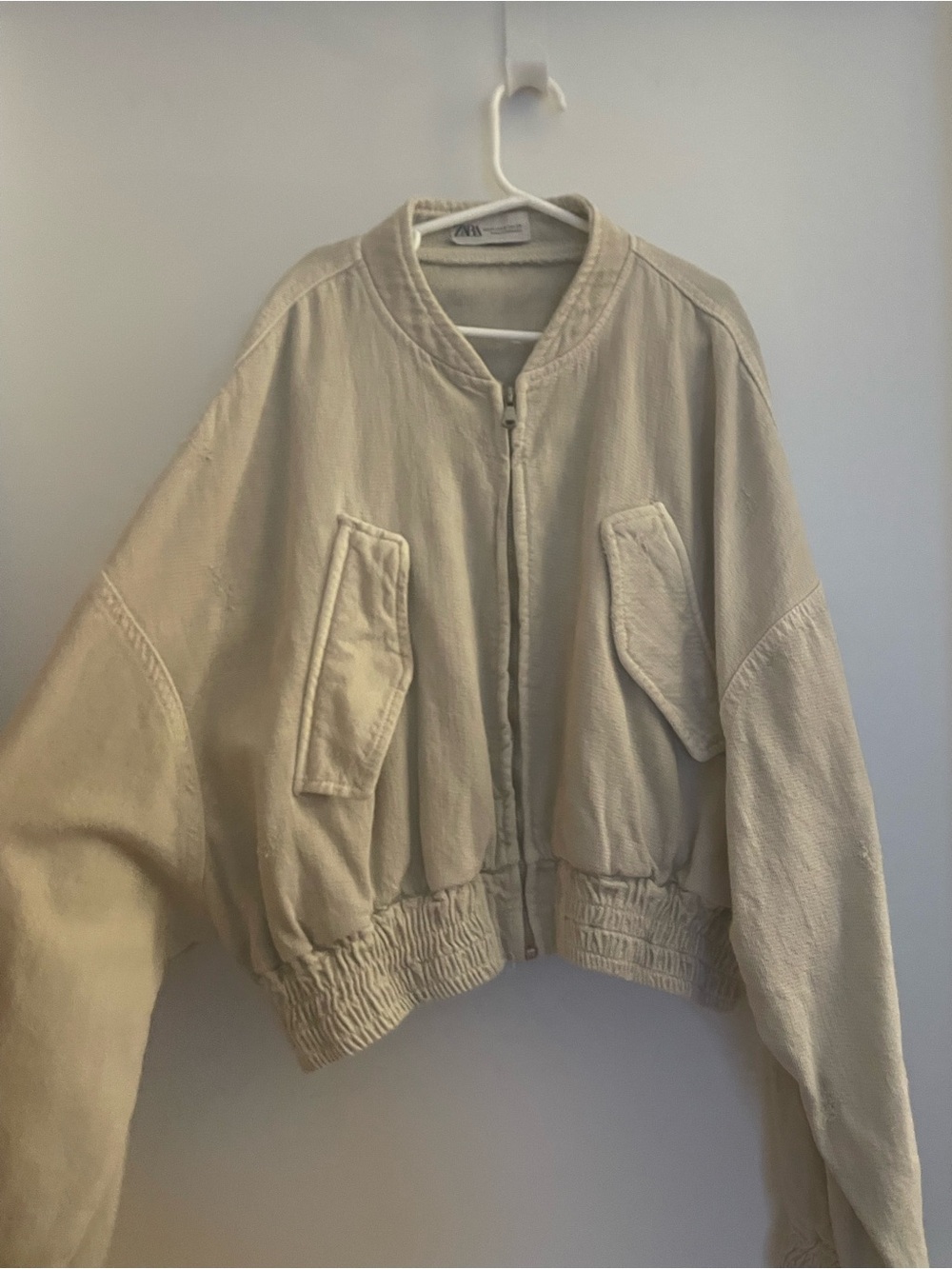 Zara Off-White Cropped Bomber Jacket